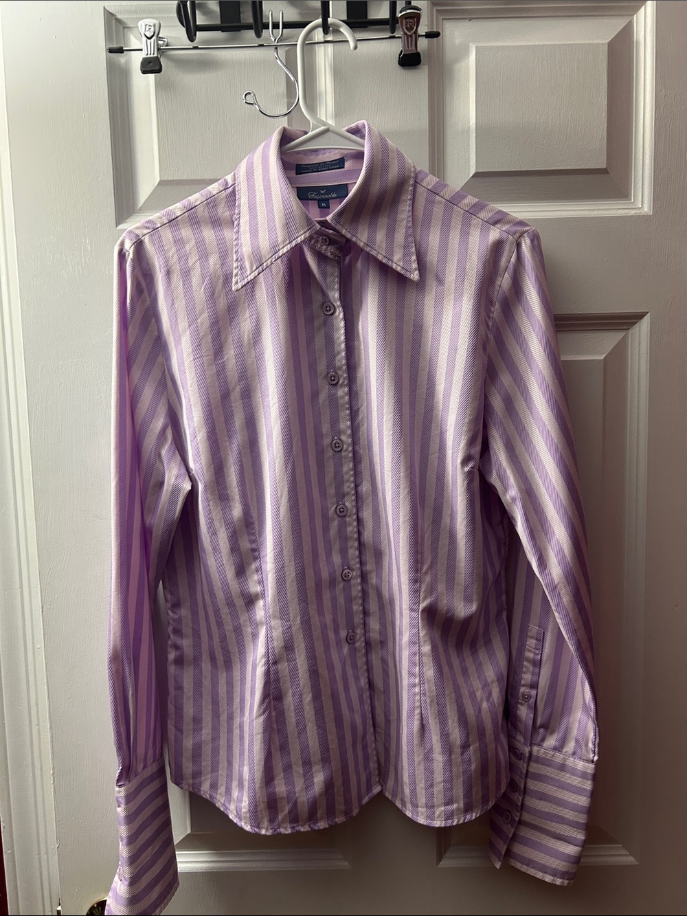 Façonnable Women’s Lavender Stripes Button Down Shirt Size M Designed in France